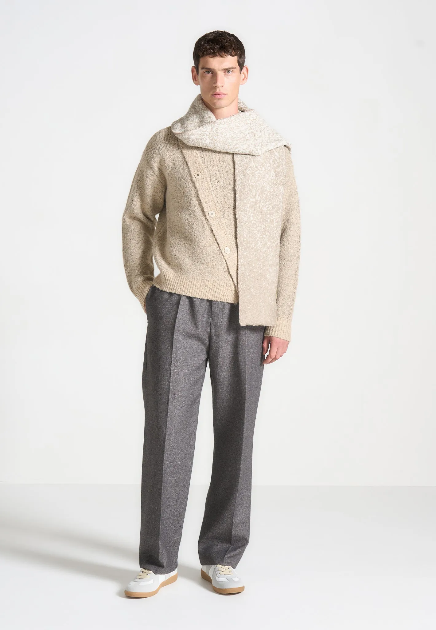 Ombré Wool Knit Reversible Scarf - Beige/White