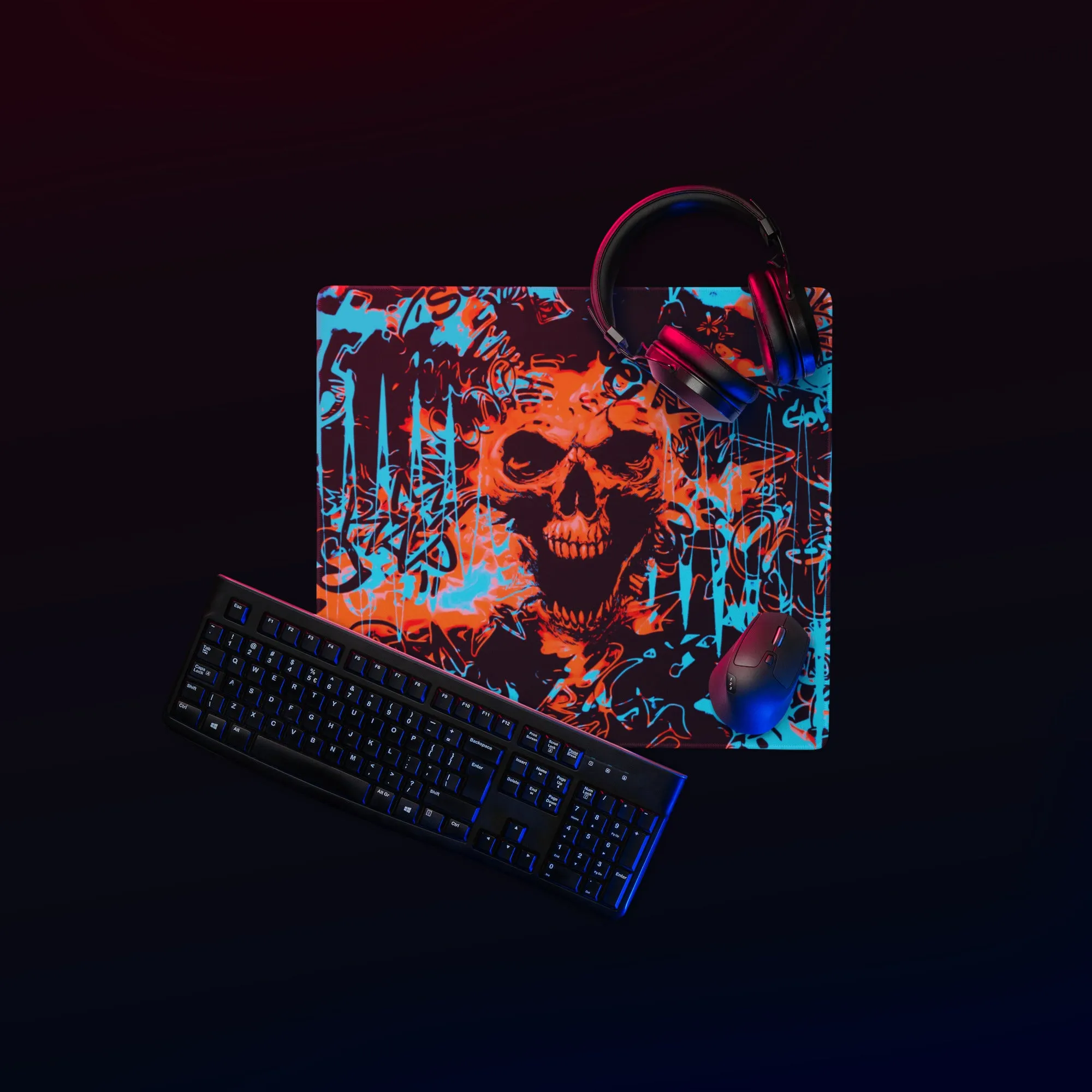 Orange and Blue Alternative Skull Graffiti Gaming Mouse Pad