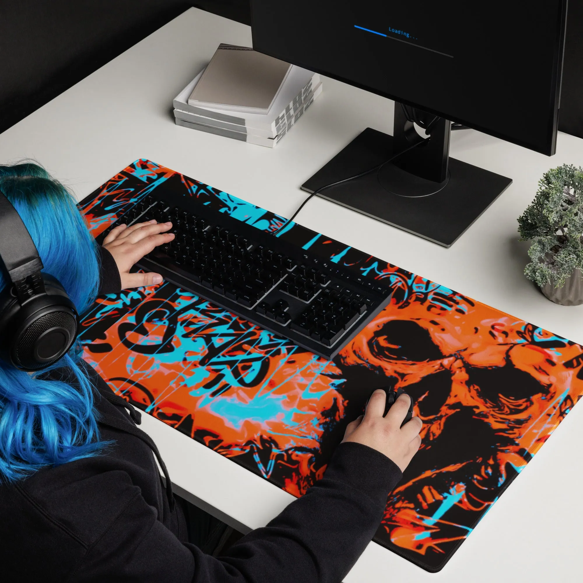 Orange and Blue Alternative Skull Graffiti Gaming Mouse Pad