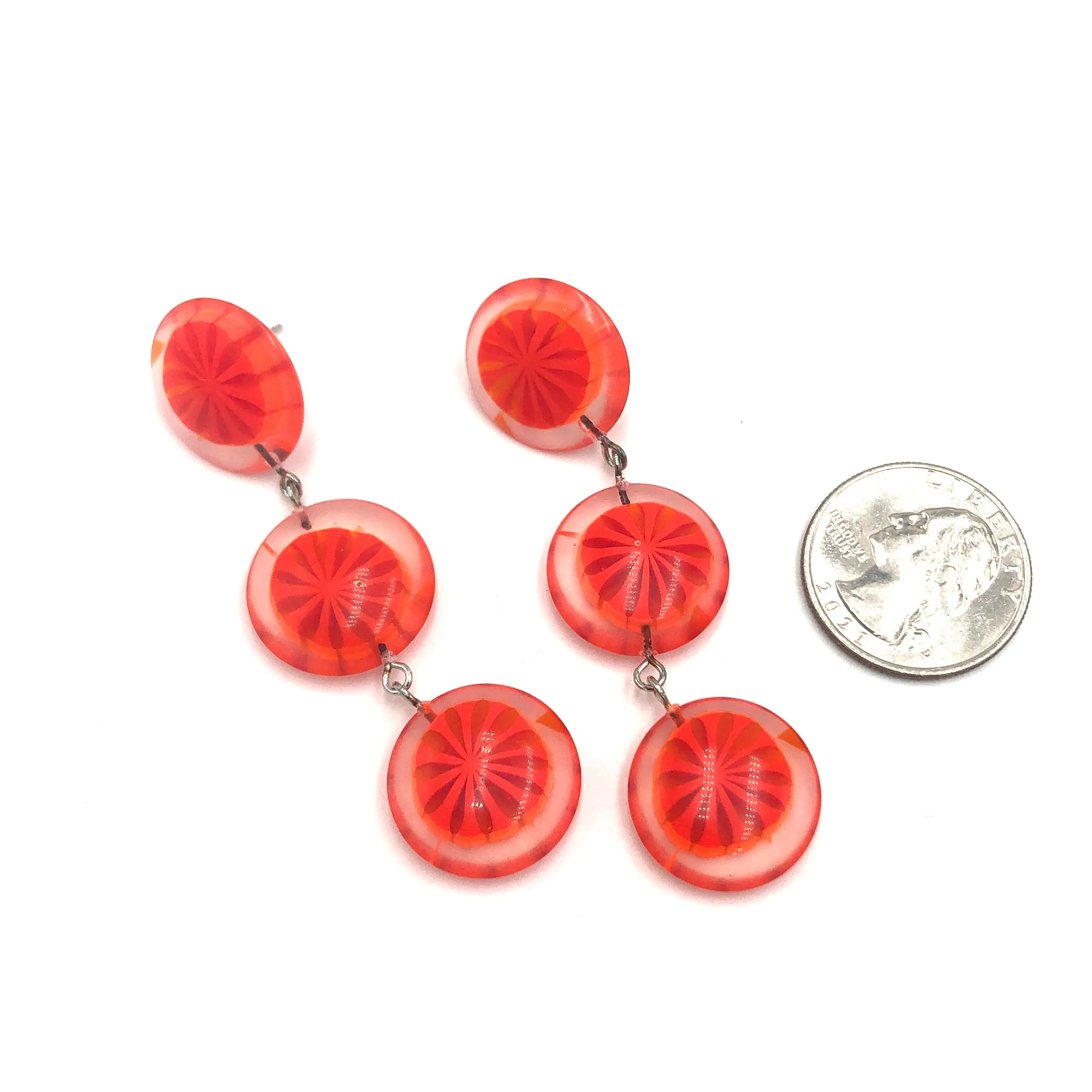 Orange Slice Citrus Tri Dot Earrings