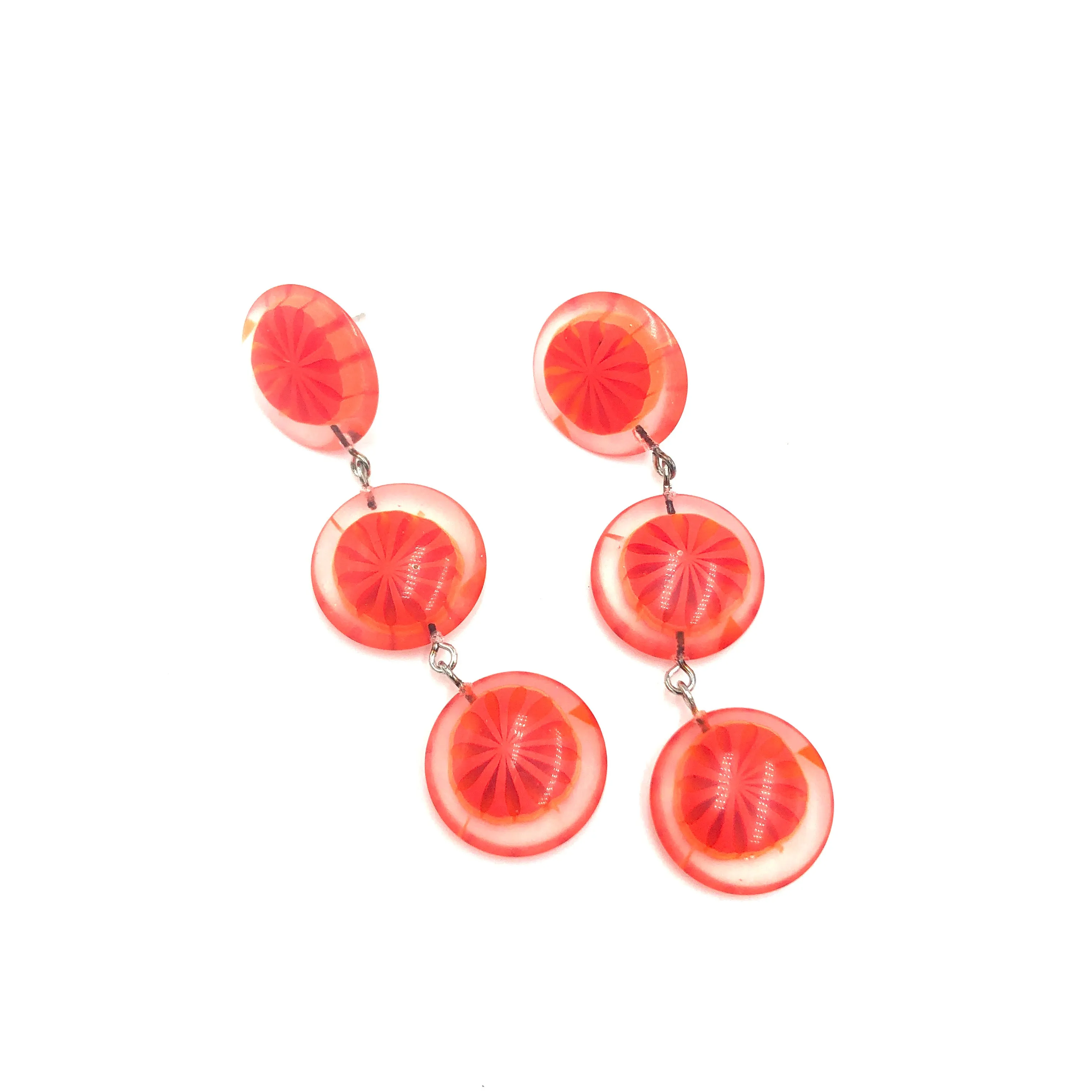 Orange Slice Citrus Tri Dot Earrings