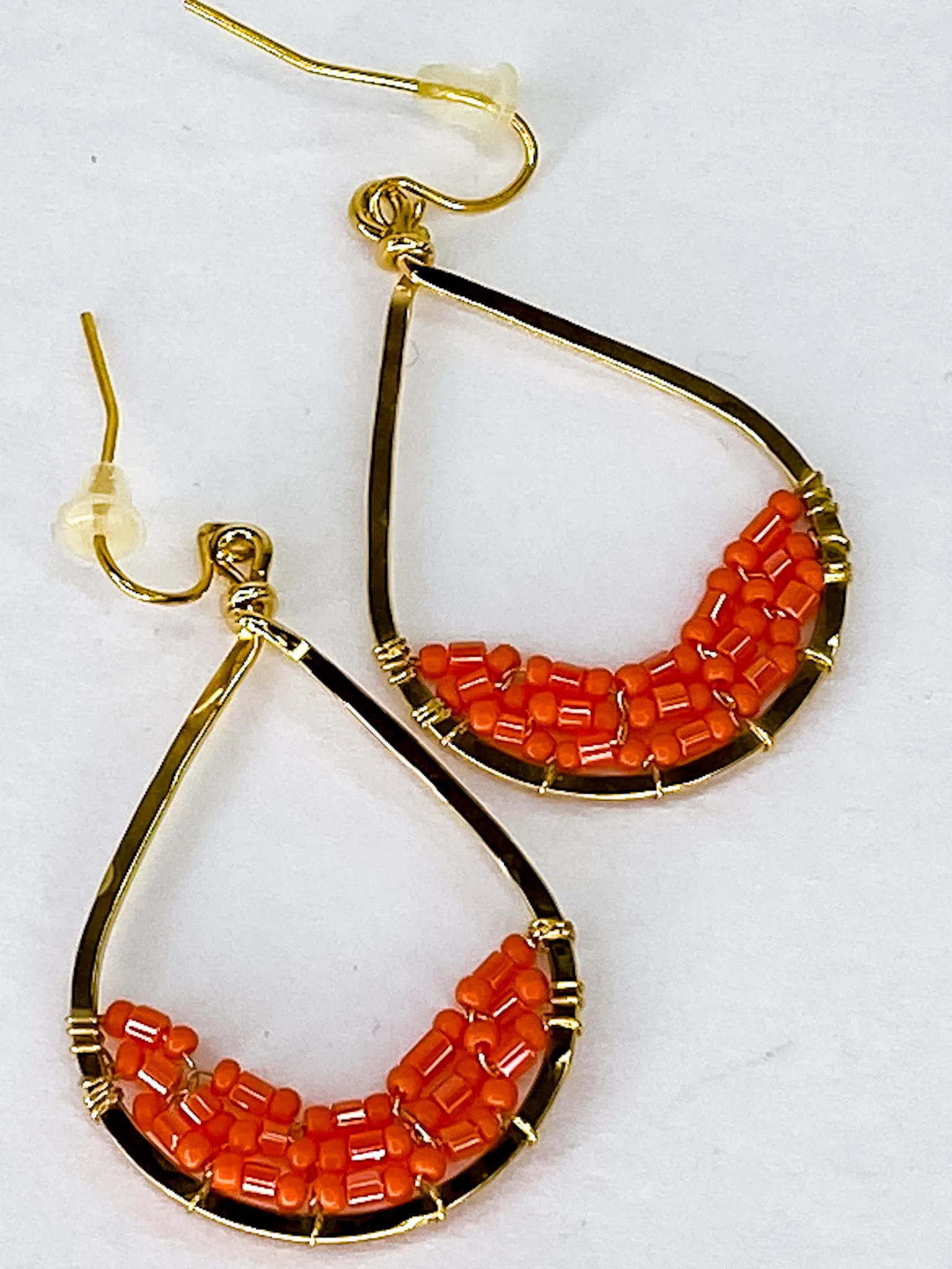 Orange Teardrop Beaded Earring