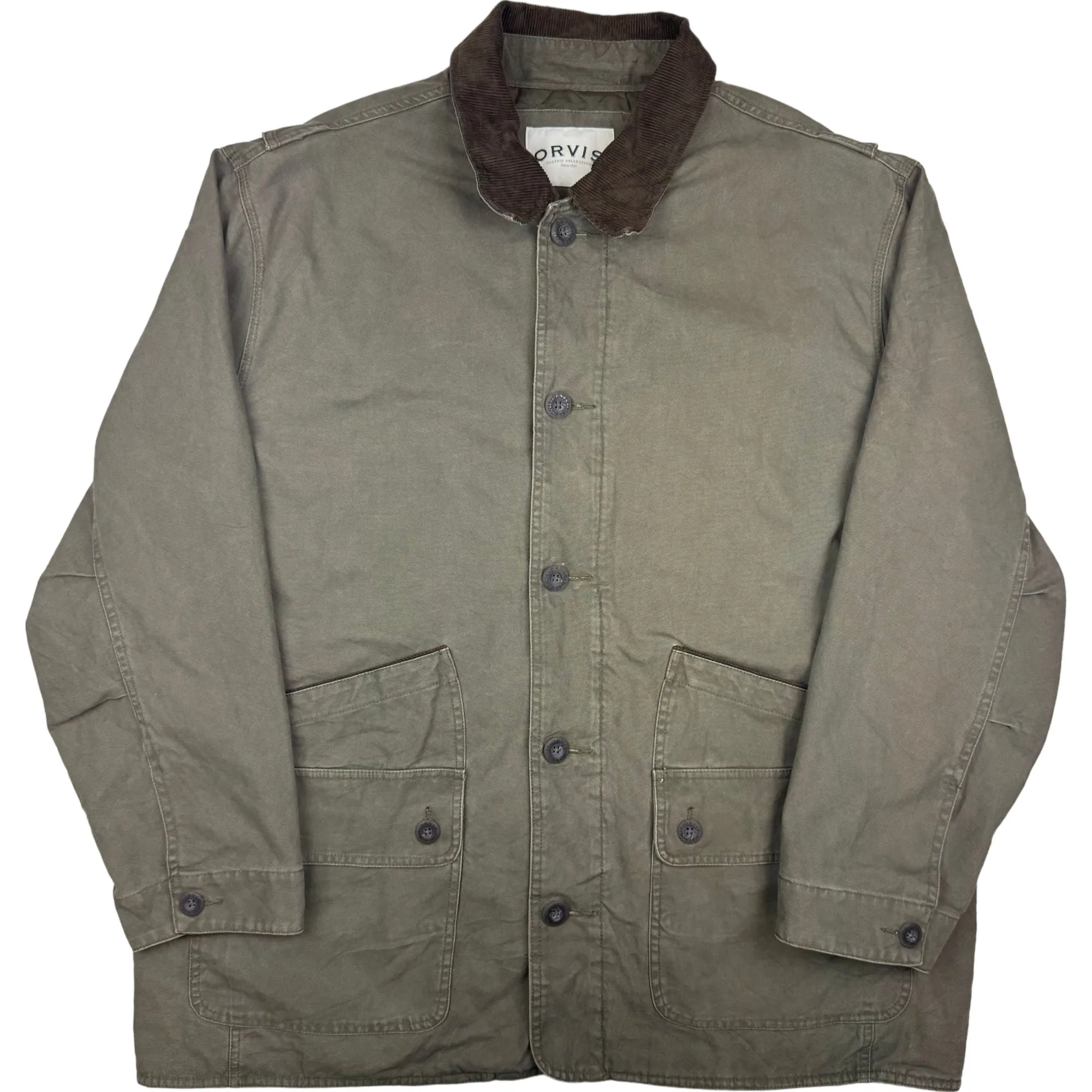 Orvis Quilted Lined Button-Up Chore Workwear Jacket Olive Green