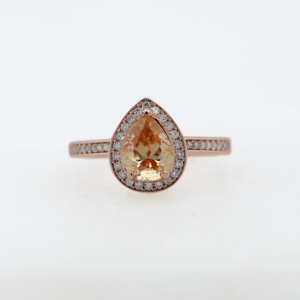 Pear Halo - Yellow/Champagne Moissanite - Rose Gold - Ready to Ship