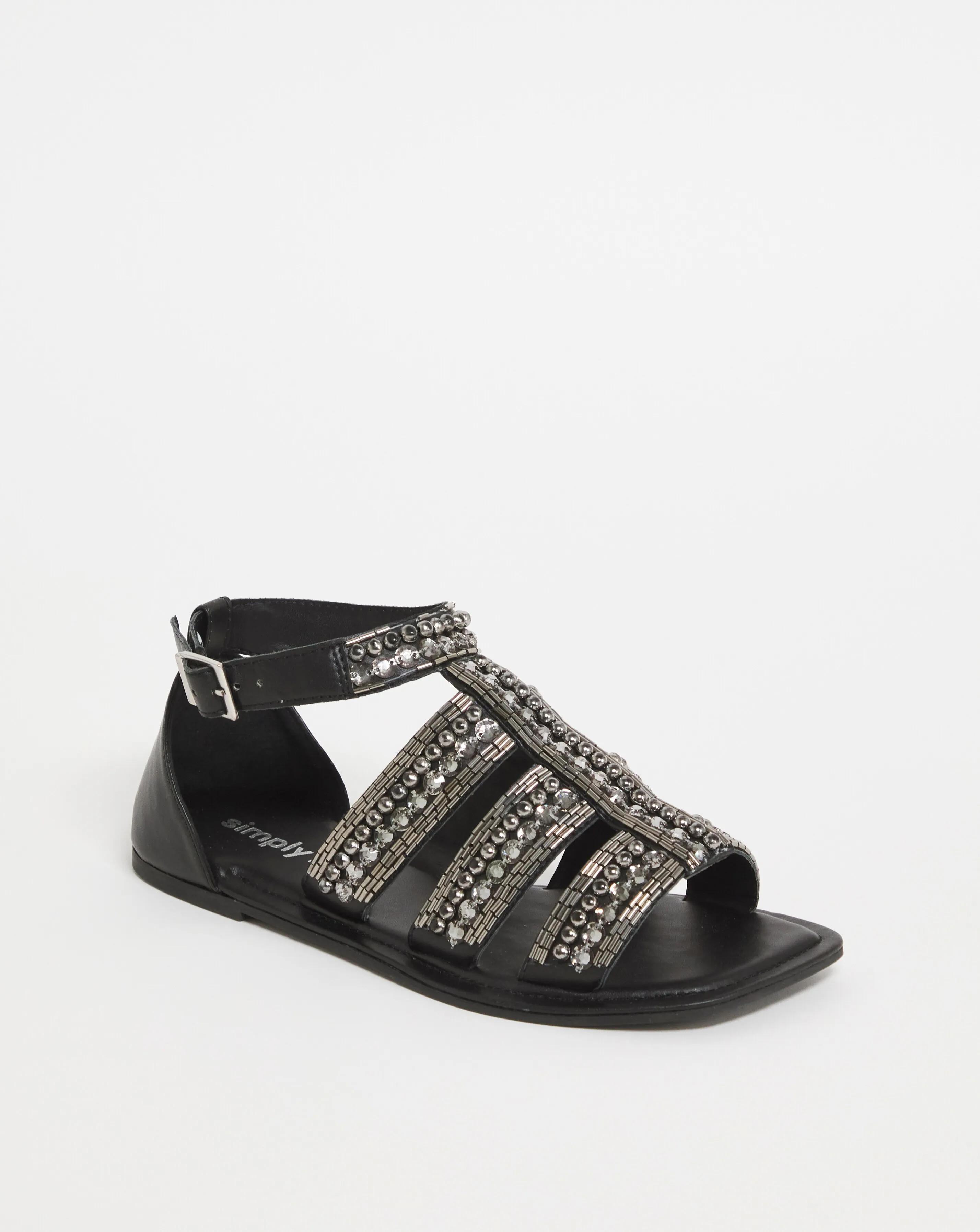 Pearl Beaded Embellished Flat Sandals Wide Fit | Simply Be