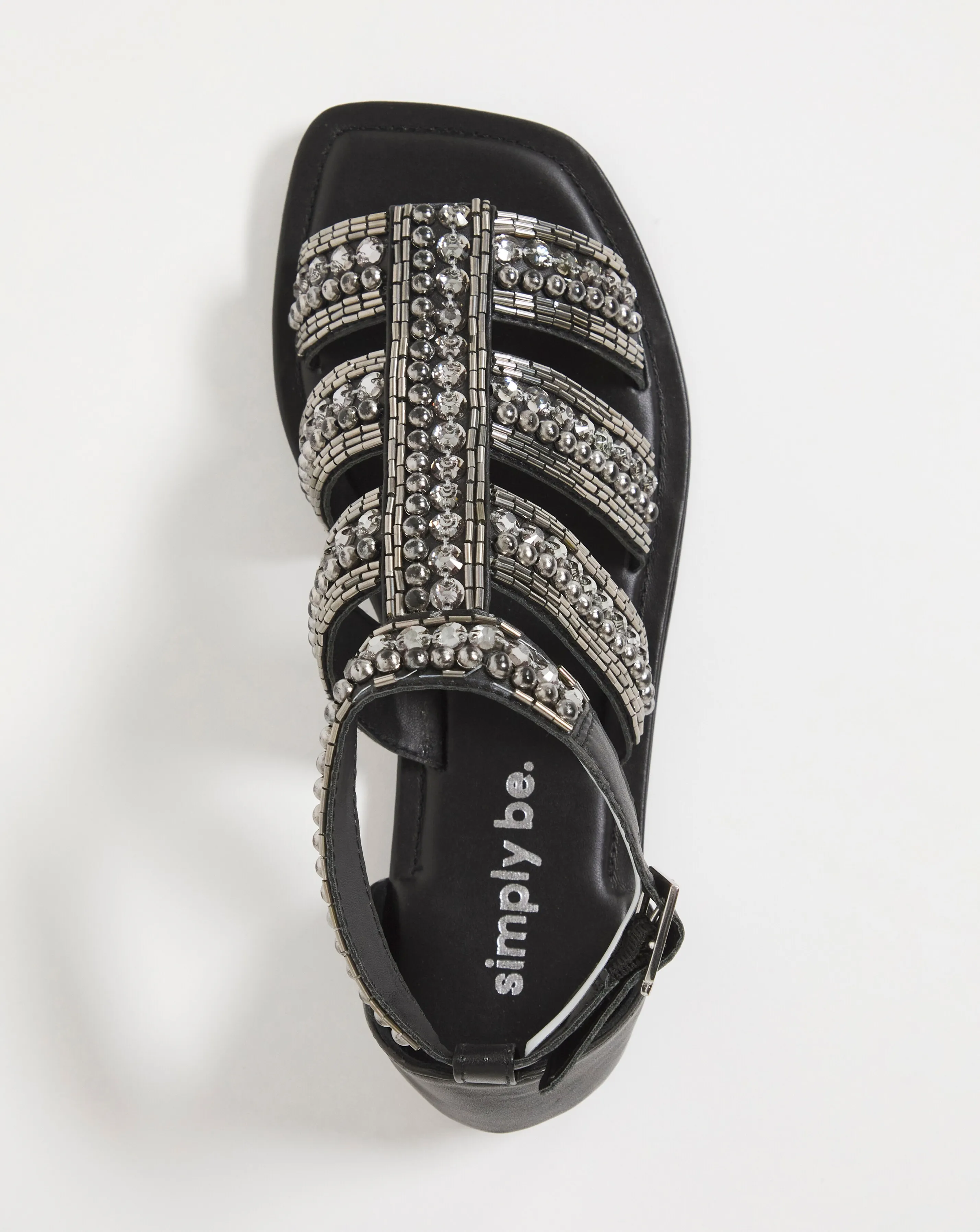 Pearl Beaded Embellished Flat Sandals Wide Fit | Simply Be