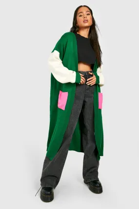 Petite Color Block Maxi Cardigan