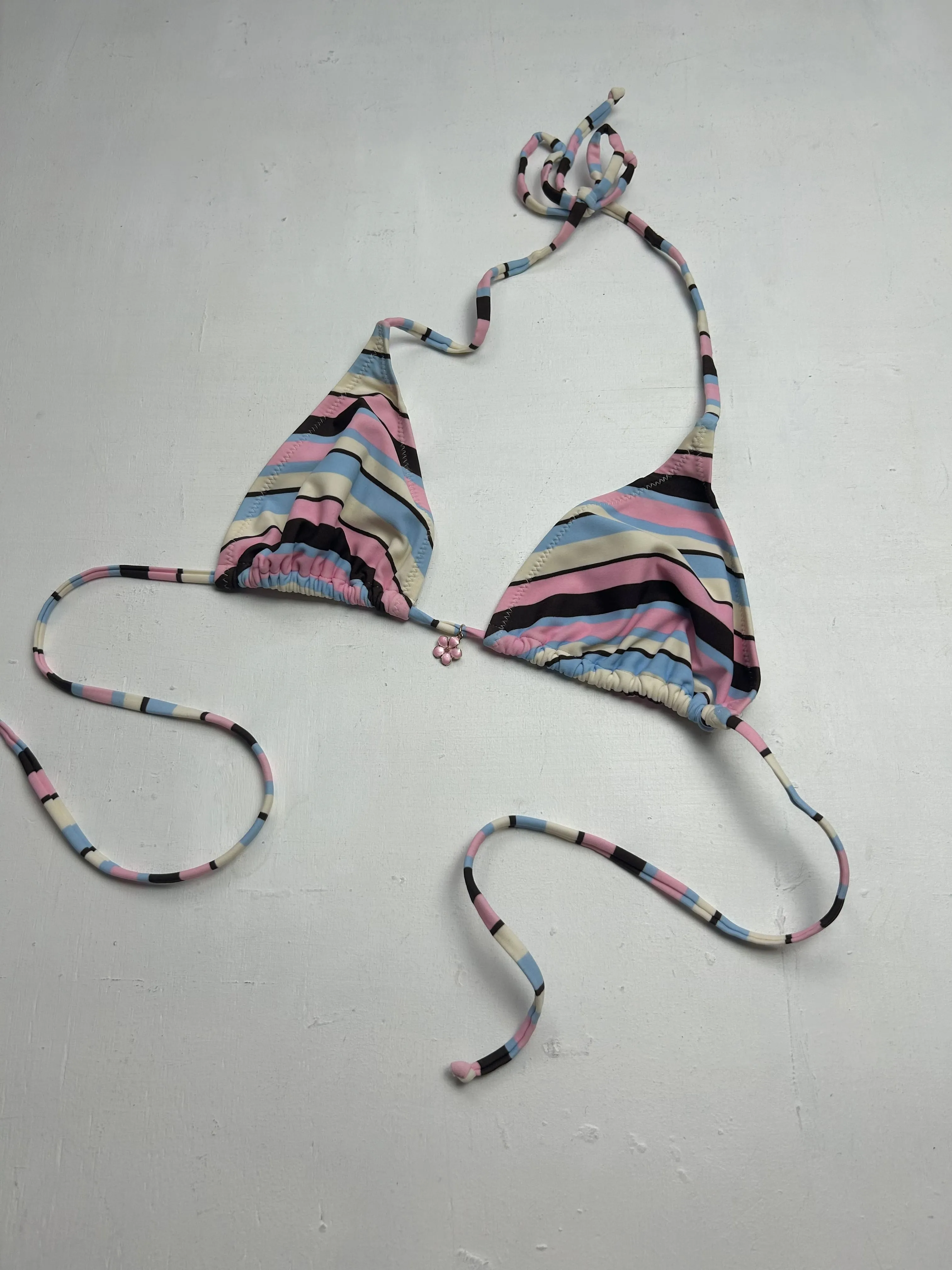 Pink striped y2k vintage bikini top (S)