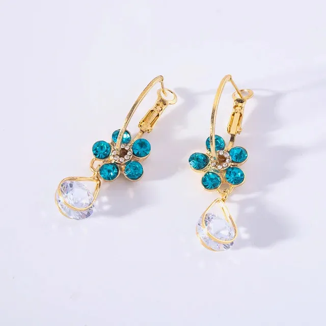 Pinkdudu Retro Fashion Blue Flower Drop Earrings -S4626477