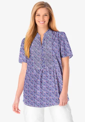 Pintucked Half-Button Tunic