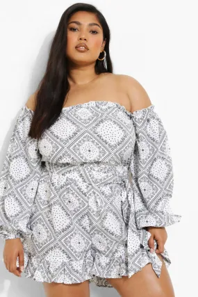 Plus Bandana Print Off Shoulder Romper