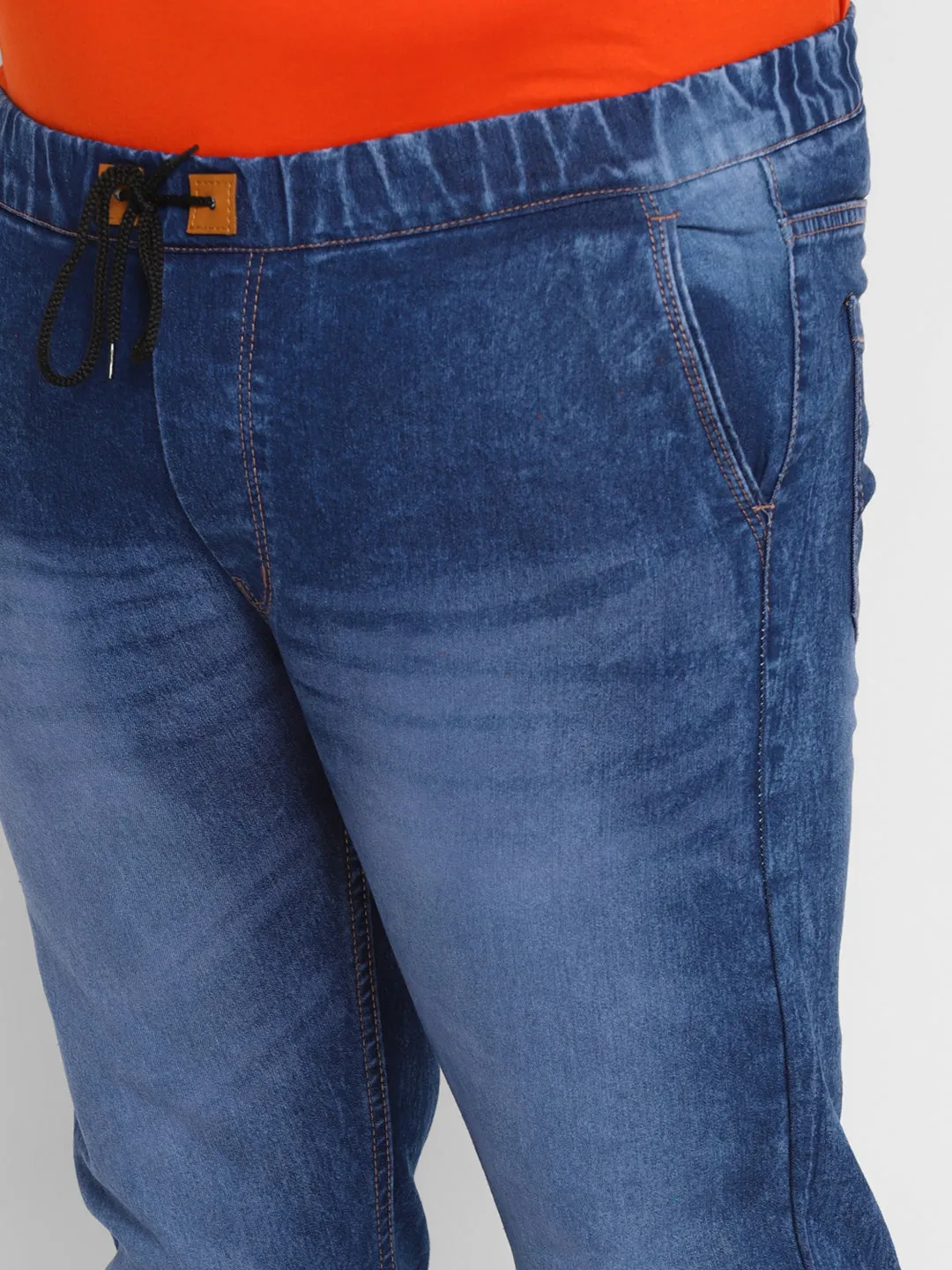 Plus Men's Dark Blue Regular Fit Washed Jogger Jeans Stretchable