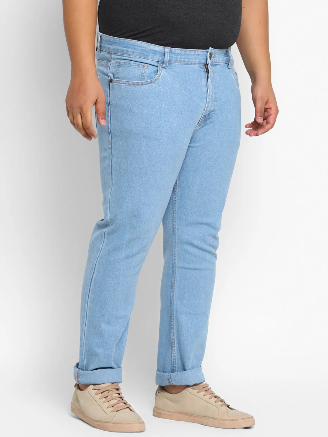 Plus Men's Ice Blue Regular Fit Washed Jeans Stretchable