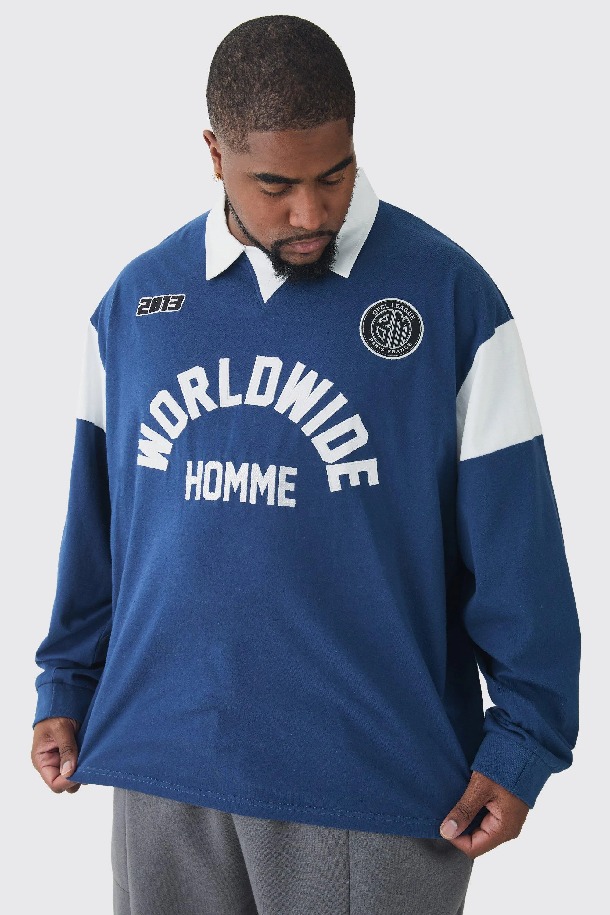 Plus Oversized Worldwide Applique Rugby Polo