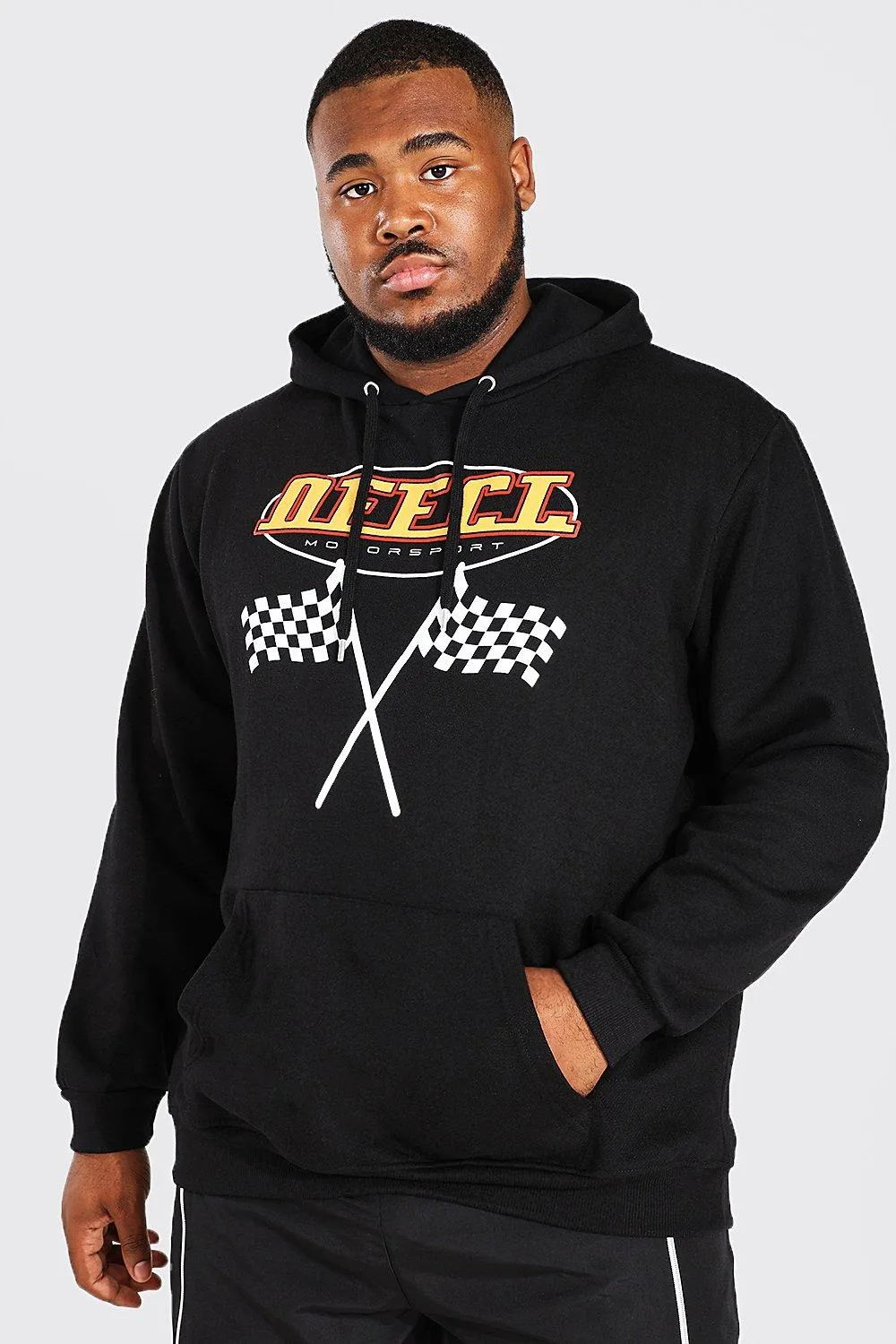 Plus Racing Flag Print Hoodie