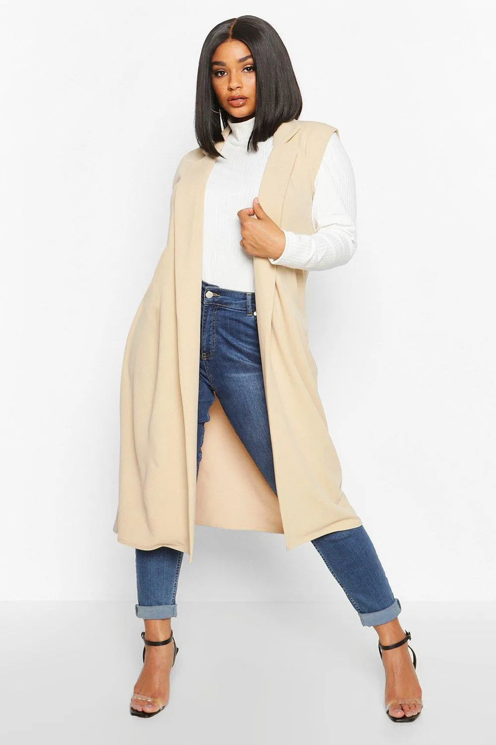 Plus Tailored Sleeveless Duster Coat