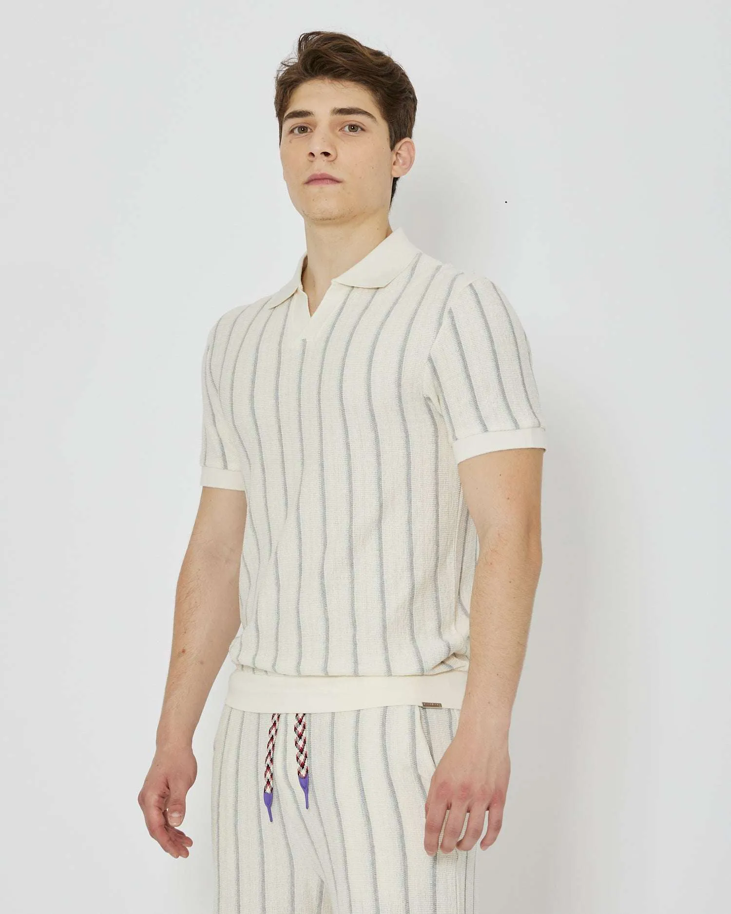 Polo with stripes and V-neck