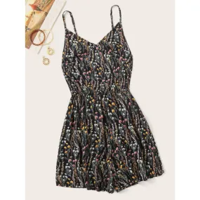 Printed V-Neck Spaghetti Strap Romper