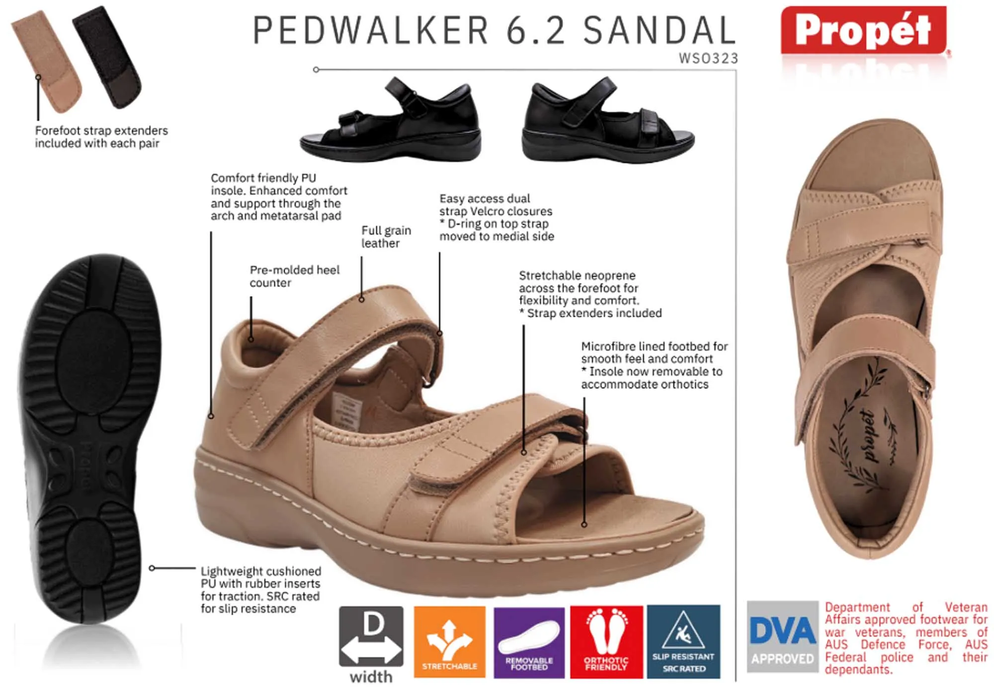 Propet Womens Ped Walker Womens Sandals WSO323 Wide Width