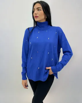 Pullover comodo dolcevita con perle