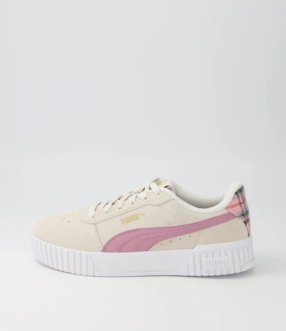 PUMA Carina 2.0 Tartan W Gray Grape Gold Leather Sneakers