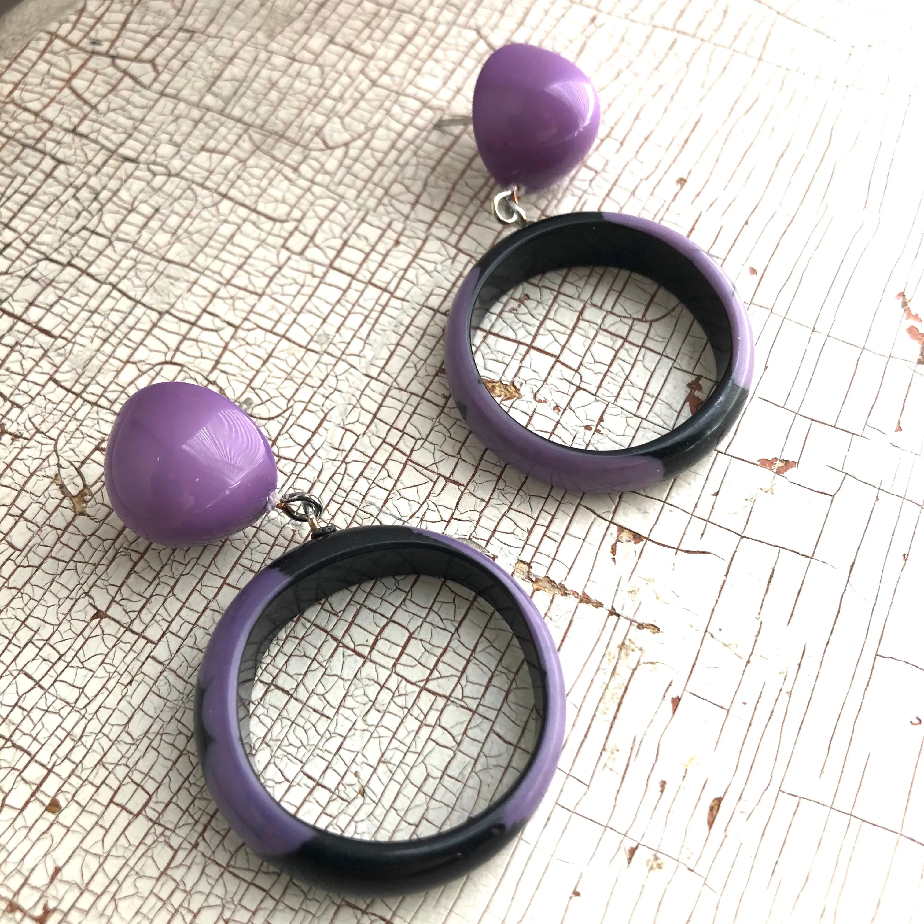 Purple & Black Donut Drop Earrings *