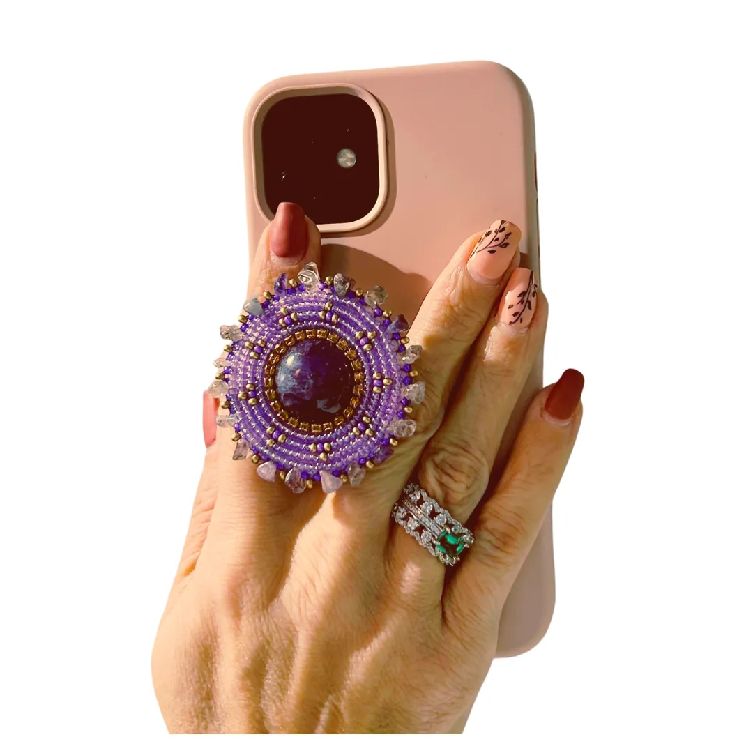 Purple Beaded Pop Socket