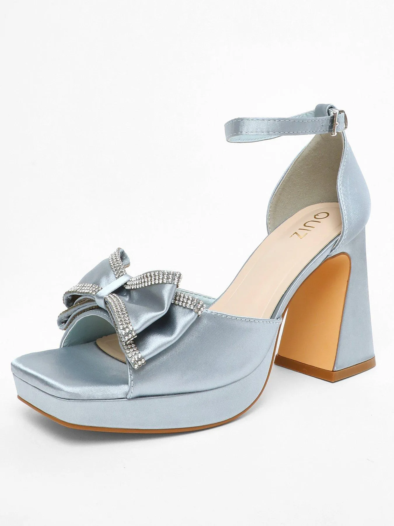 Quiz Blue Satin Bow Front Platform Heeled Sandals
