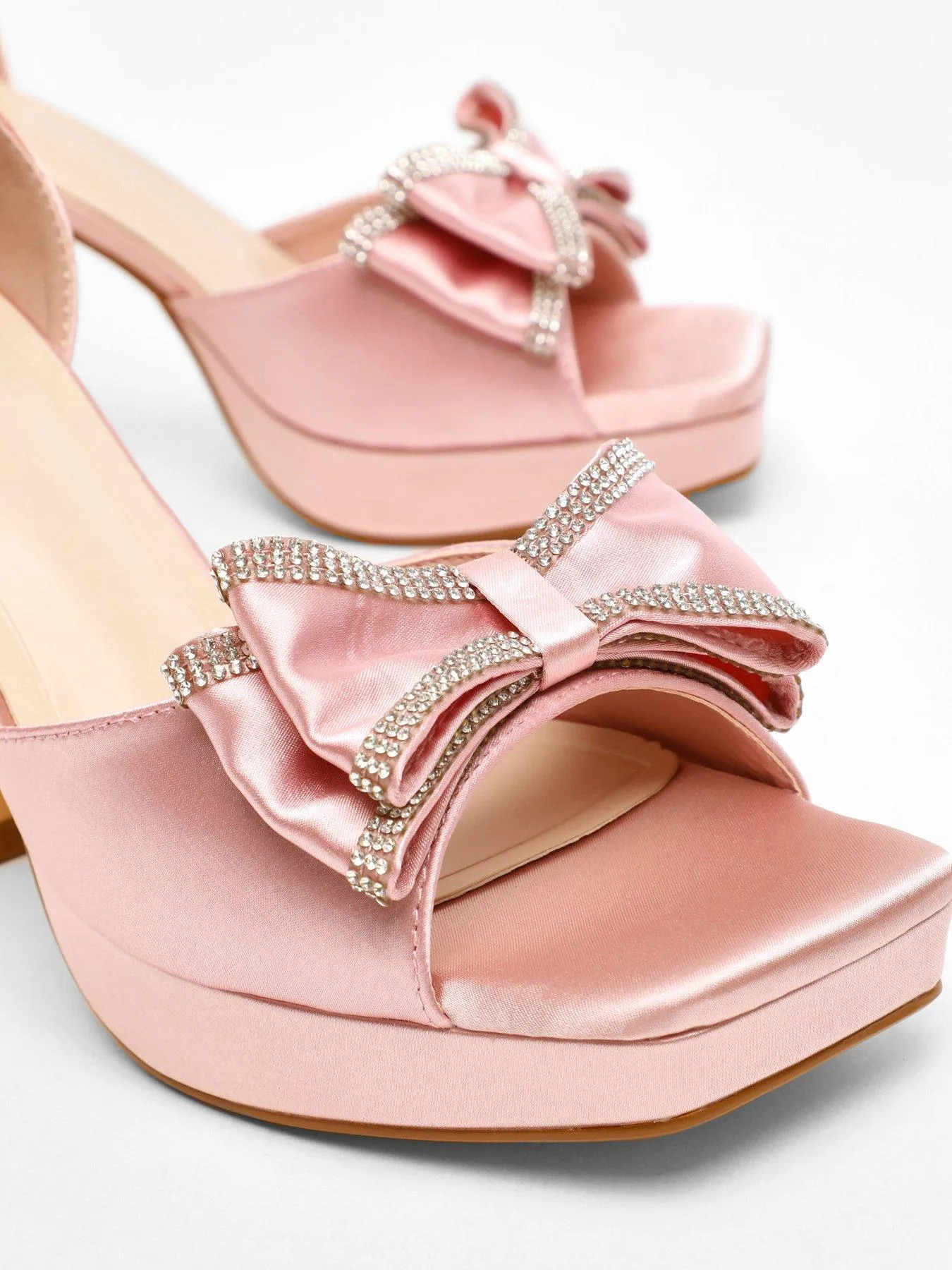Quiz Pink Satin Bow Front Platform Heeled Sandals
