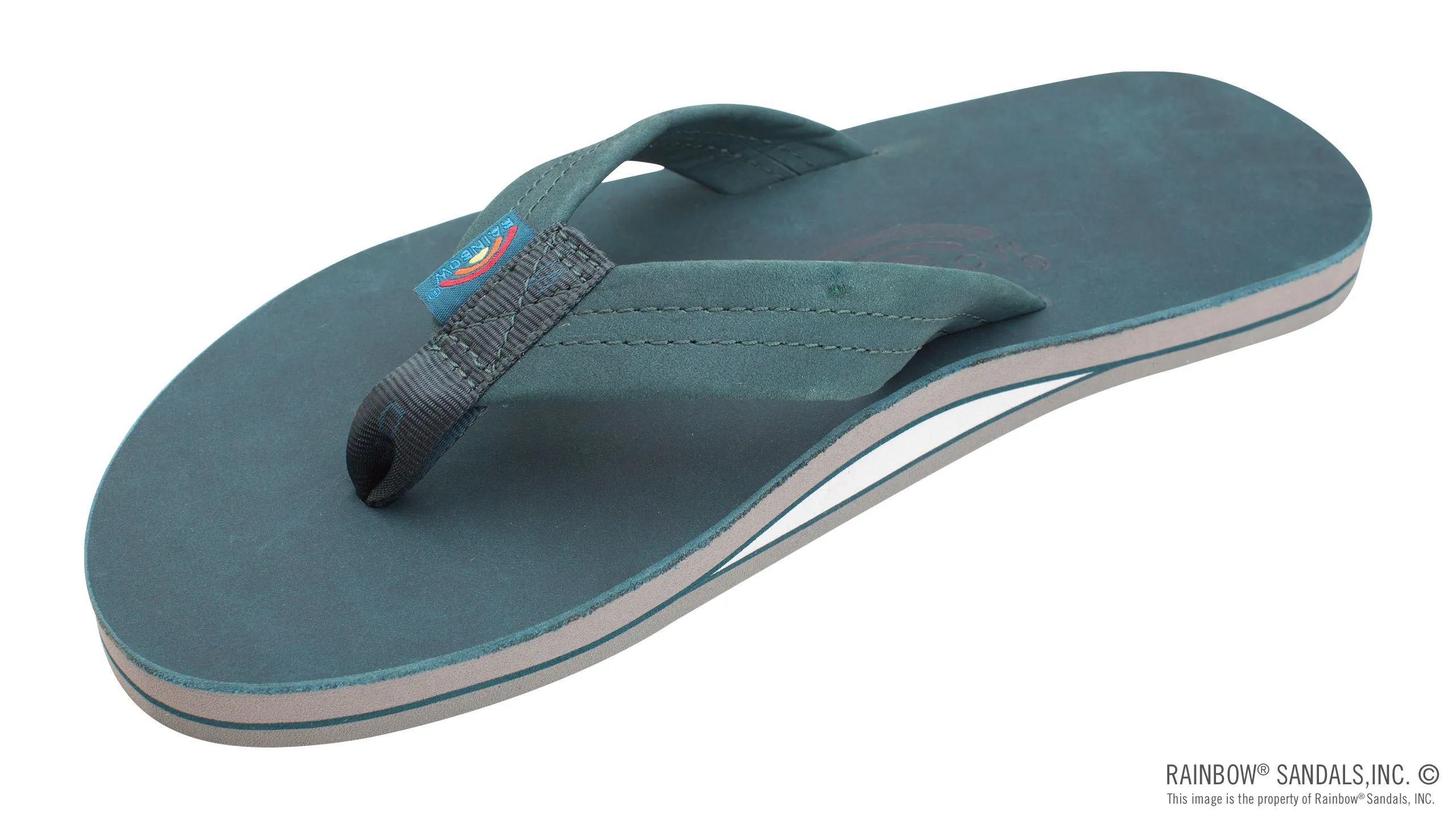 Rainbow Sandals Men's - Single Layer Leather- 1 Strap - Turquoise/Grey