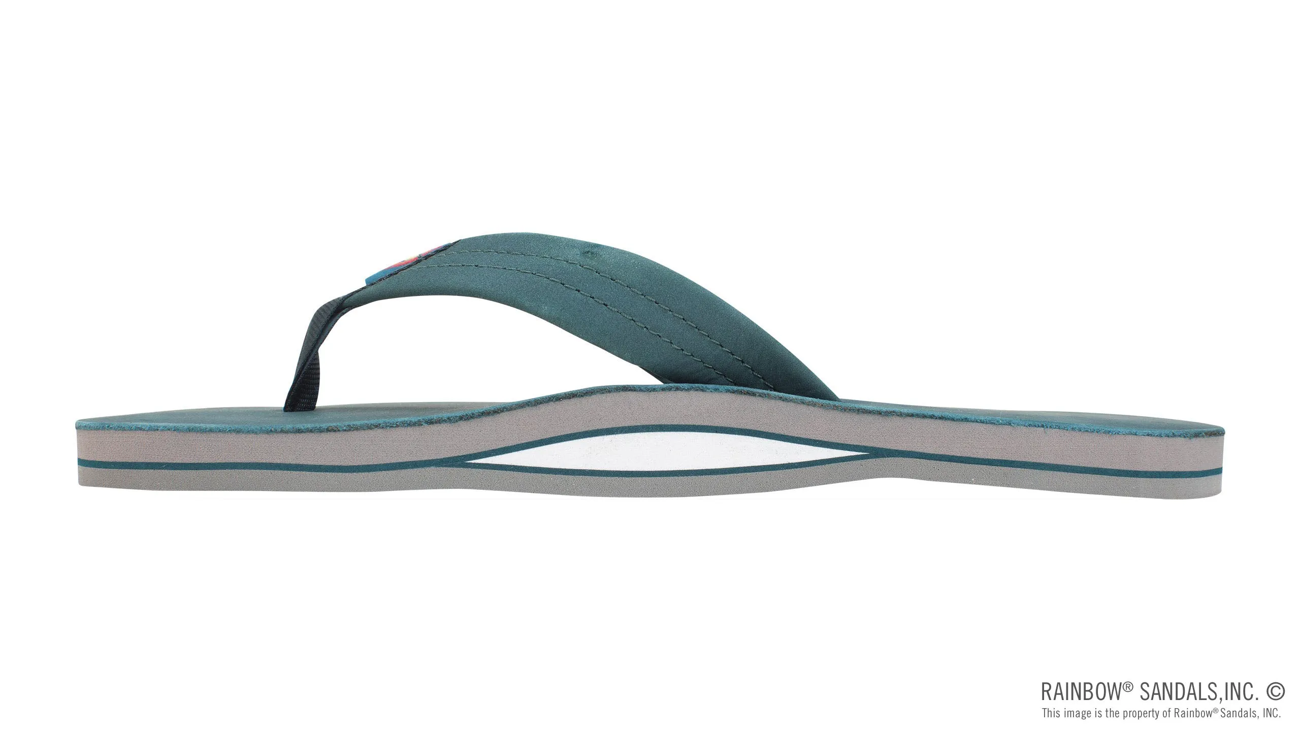 Rainbow Sandals Men's - Single Layer Leather- 1 Strap - Turquoise/Grey