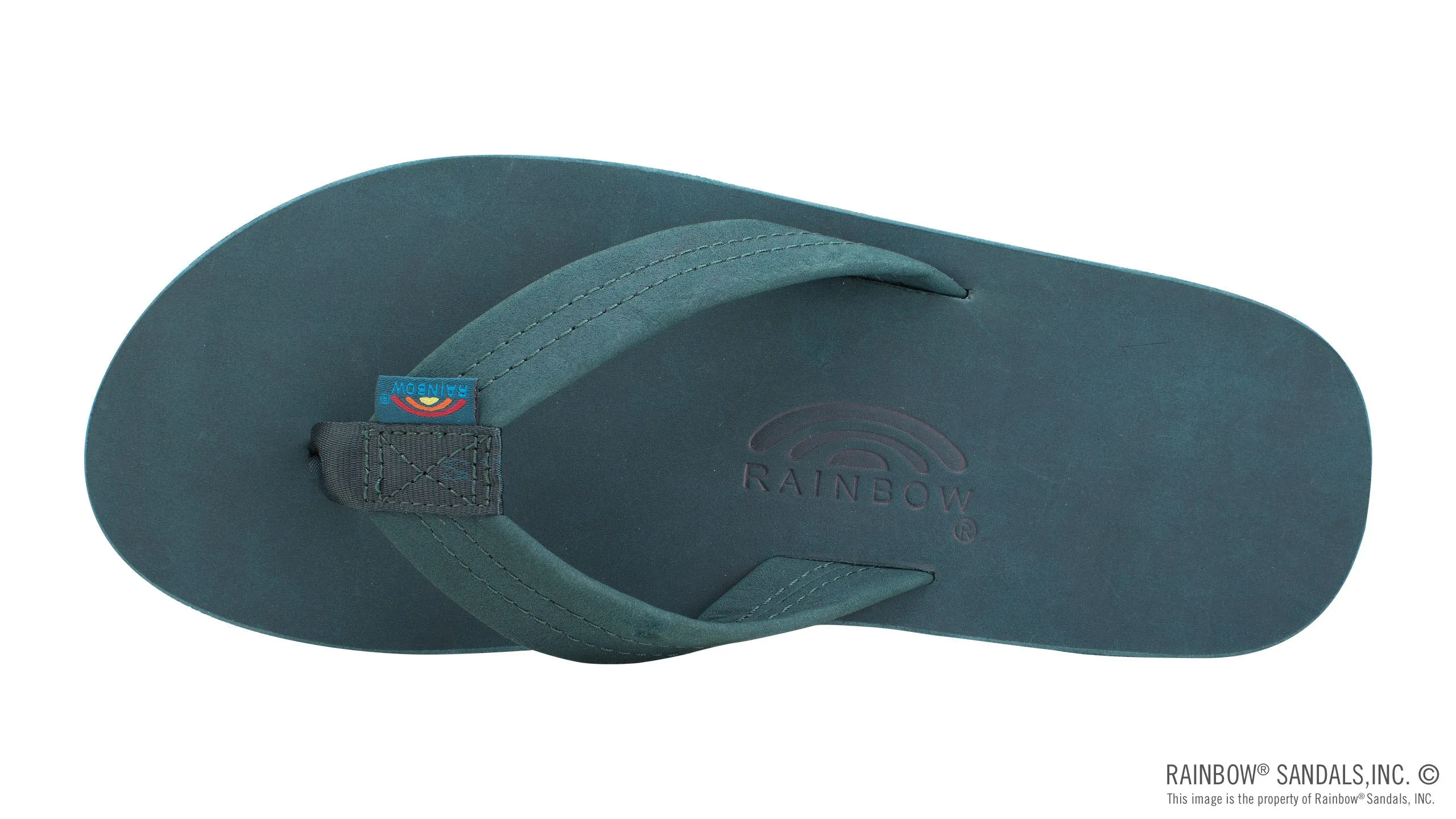 Rainbow Sandals Men's - Single Layer Leather- 1 Strap - Turquoise/Grey