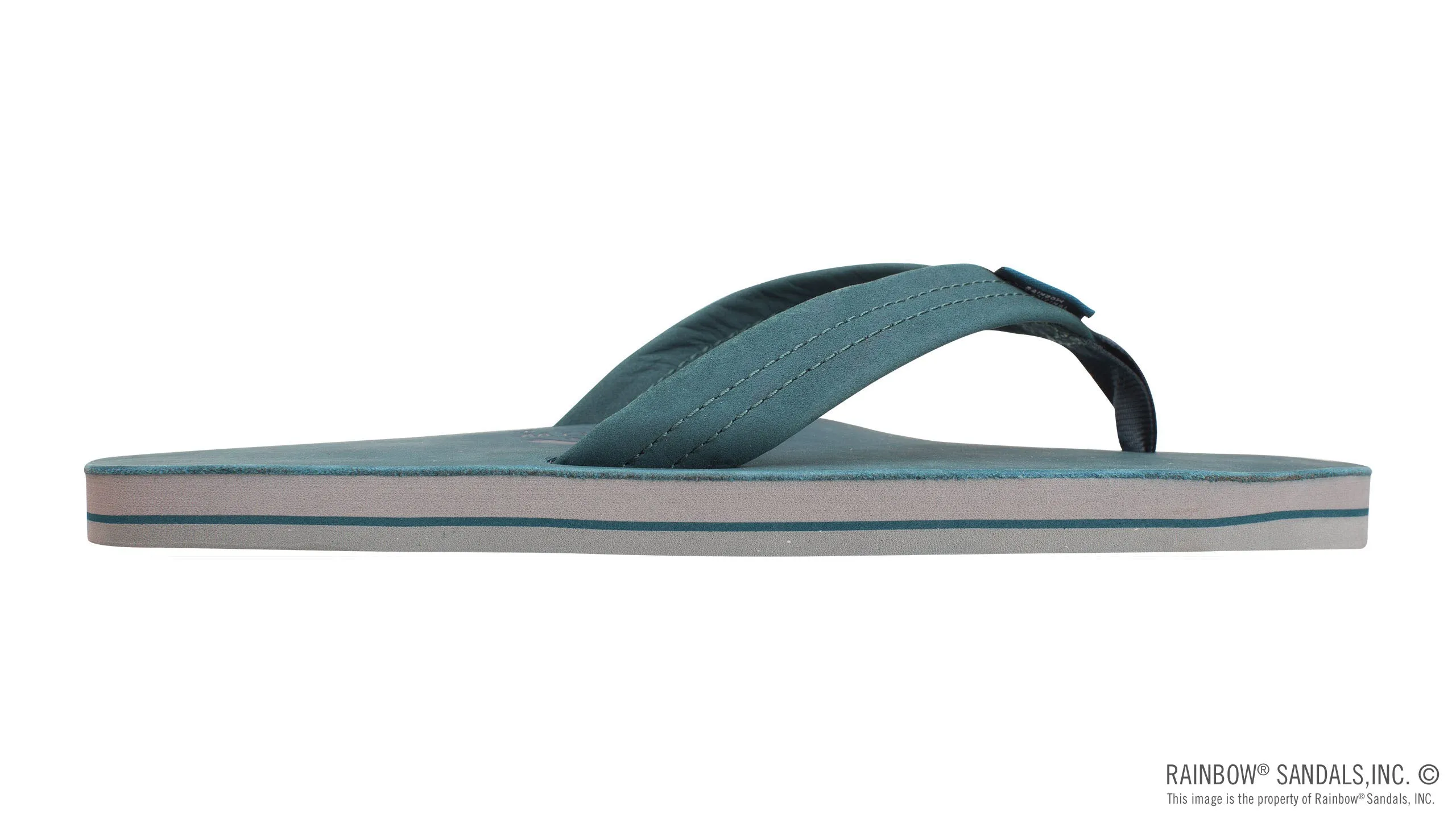 Rainbow Sandals Men's - Single Layer Leather- 1 Strap - Turquoise/Grey