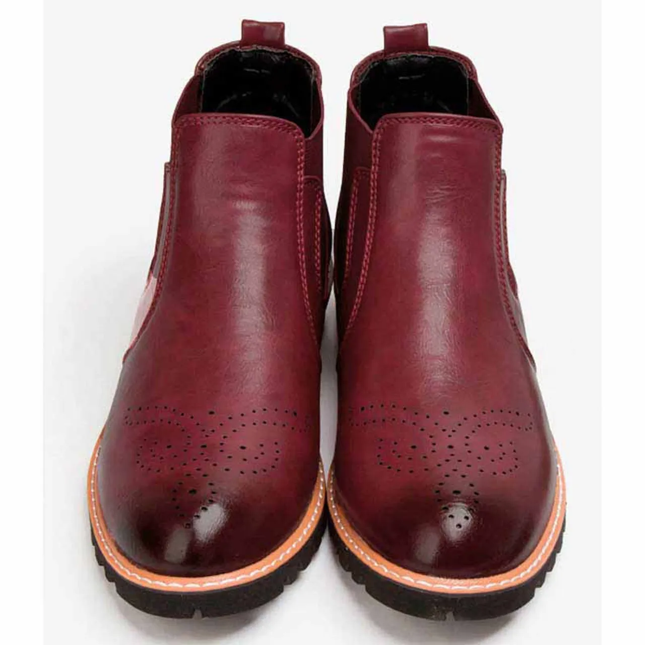 Red leather Brogue slip on dress shoe boot