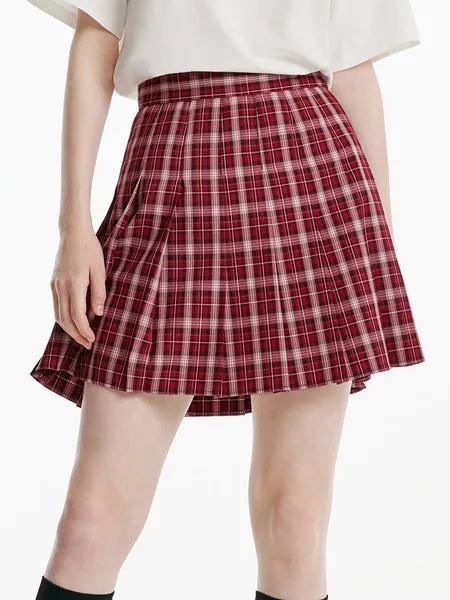 Red Plaid Pleated Skirt 