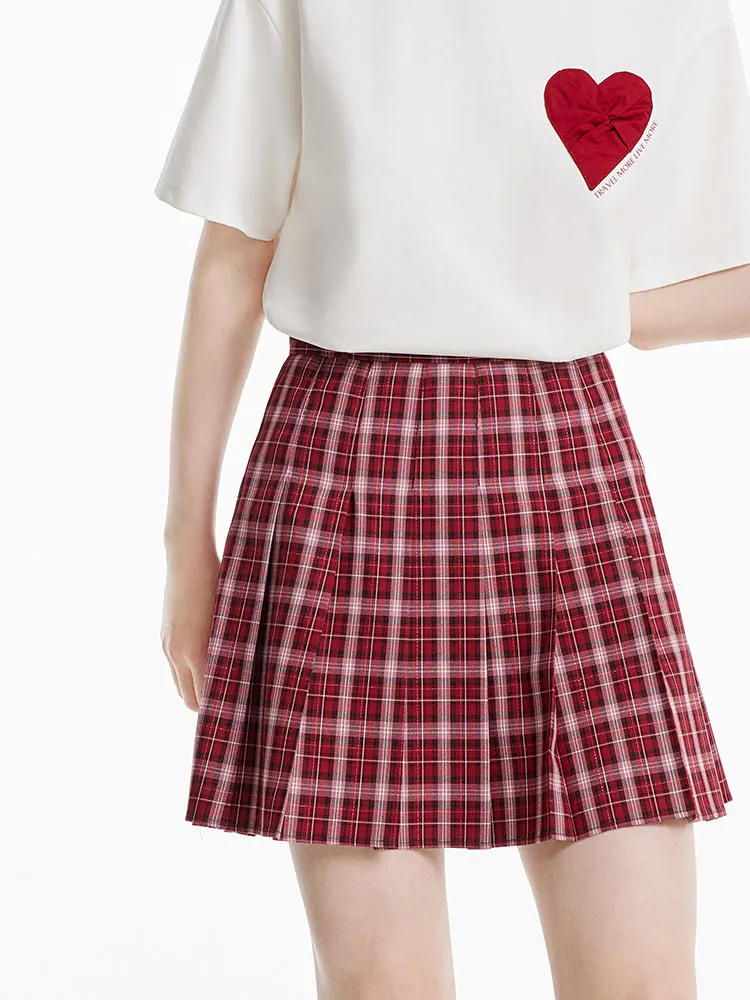 Red Plaid Pleated Skirt 