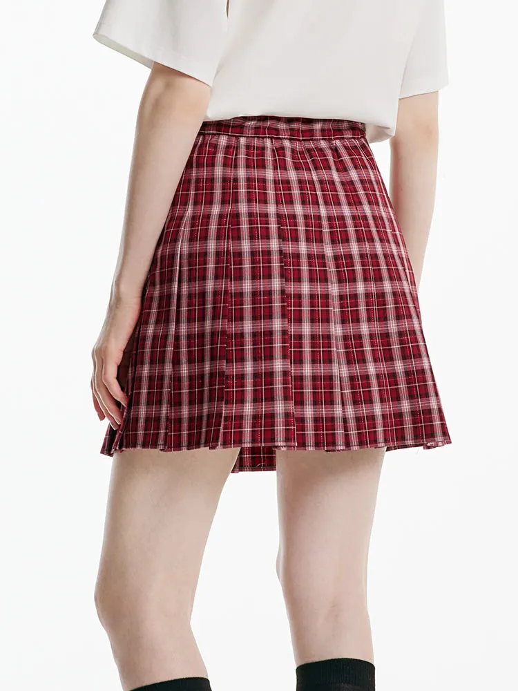 Red Plaid Pleated Skirt 