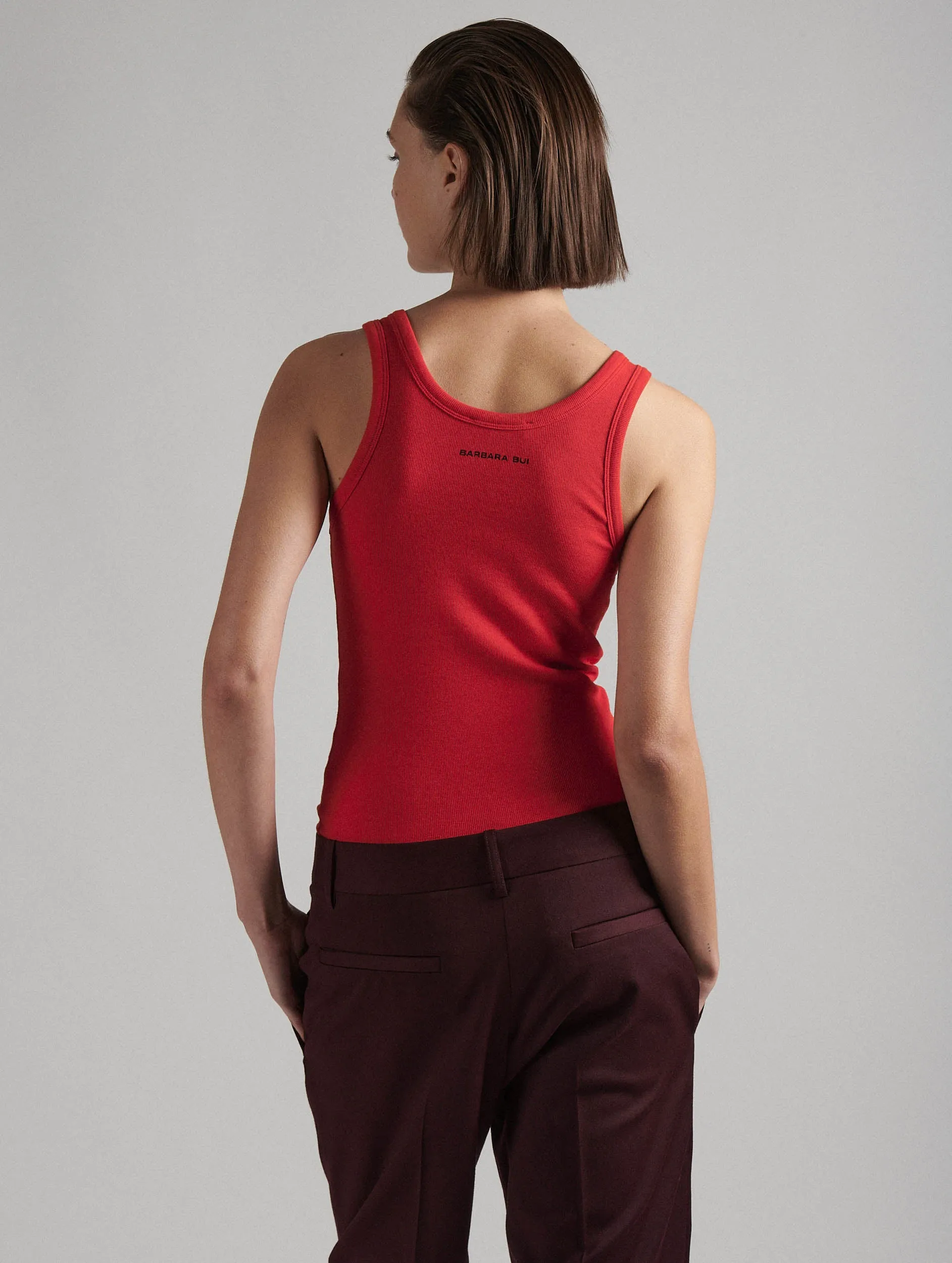 Red ribbed cotton tank top