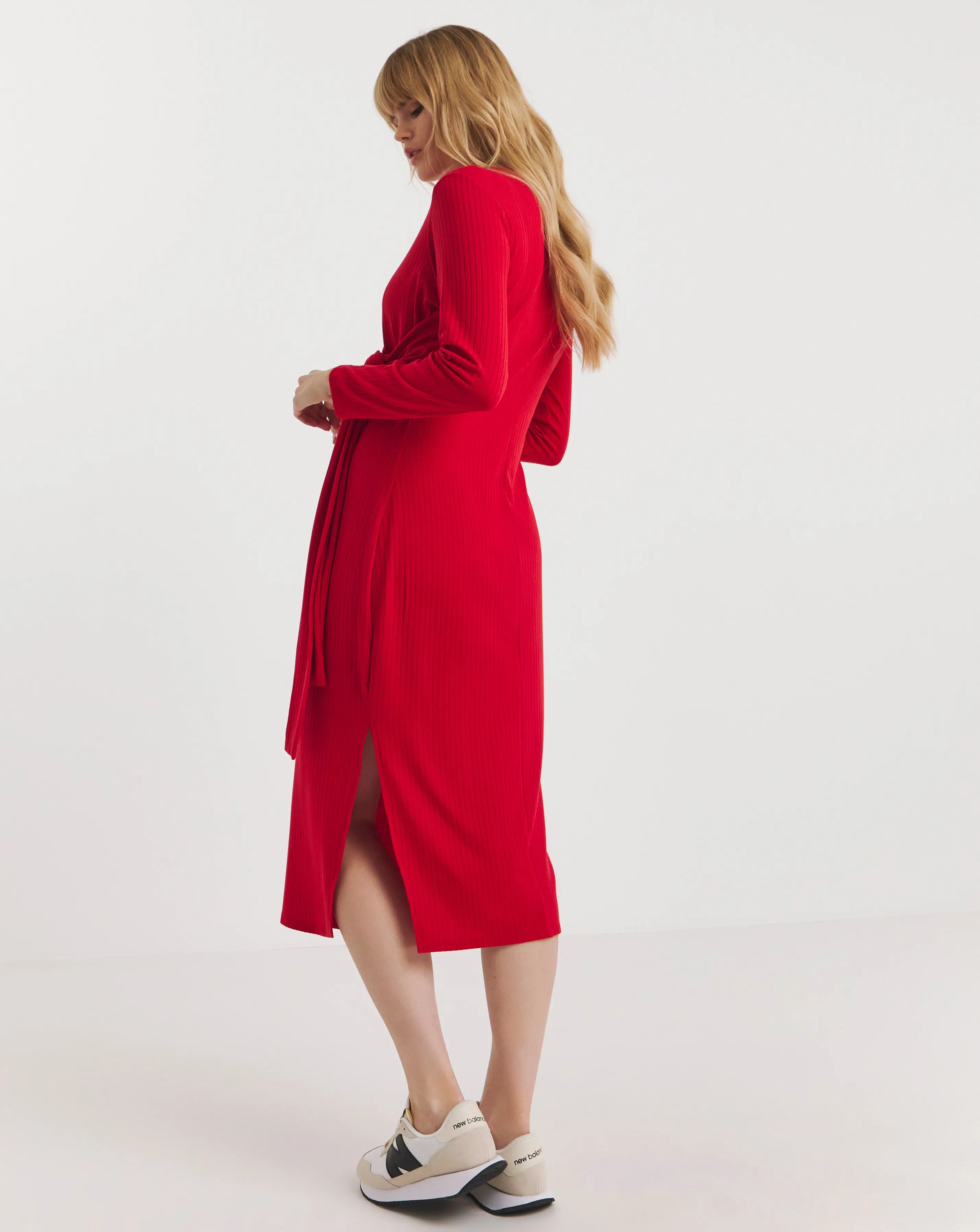 Red Ribbed Wrap Midi Dress | Simply Be