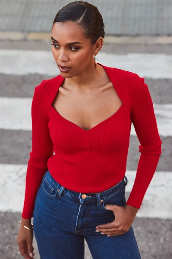 Red Sweetheart Neckline Jumper