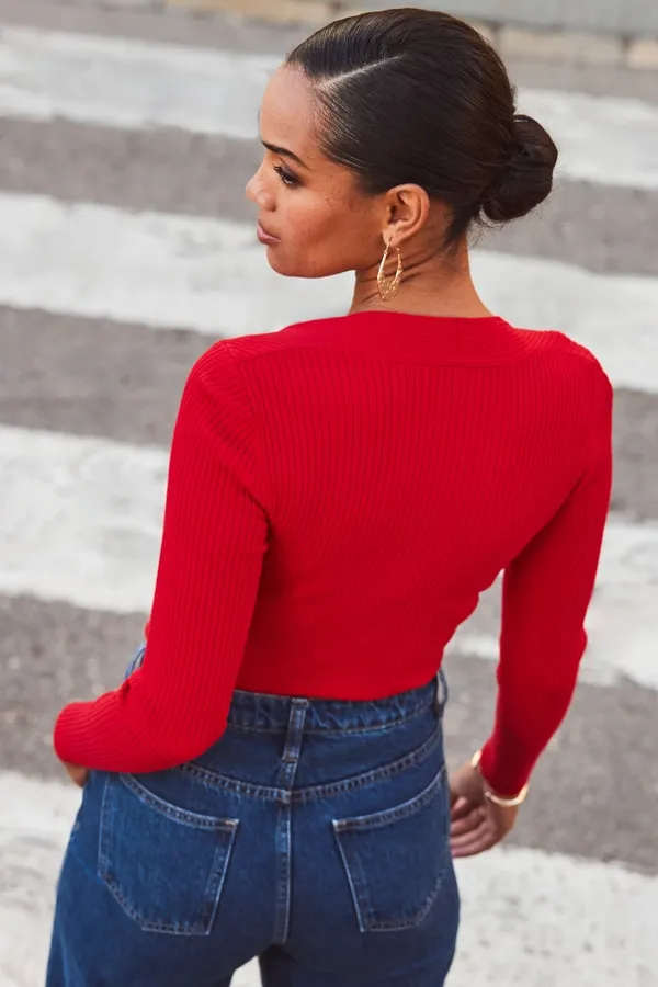 Red Sweetheart Neckline Jumper