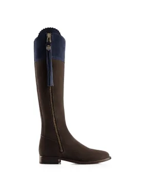 Regina       50% Off   |   Save £187.50  chocolate & navy Flat Knee-high Boots        - Narrow Fit