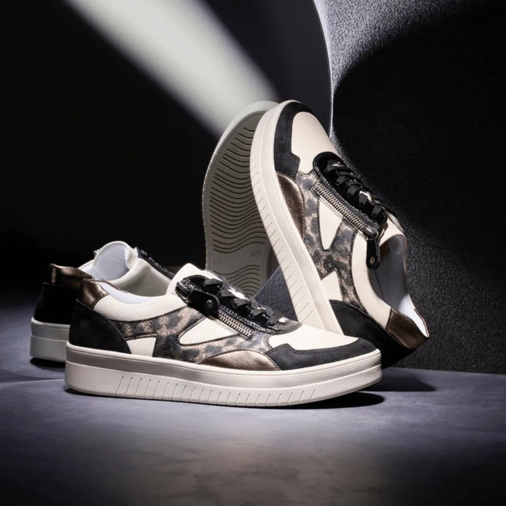 Remonte D0J04 Beige Black Leopard Side Zip Trainers
