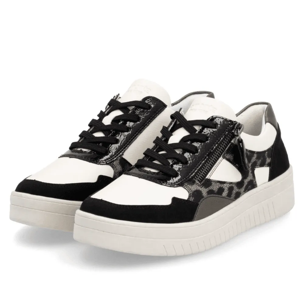 Remonte D0J04 Beige Black Leopard Side Zip Trainers