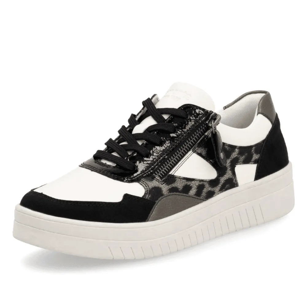 Remonte D0J04 Beige Black Leopard Side Zip Trainers