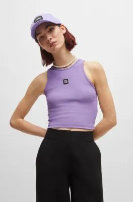 Ribbed pyjama vest in stretch cotton with stacked logo