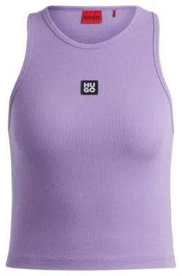 Ribbed pyjama vest in stretch cotton with stacked logo