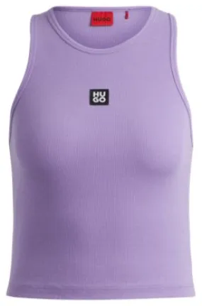 Ribbed pyjama vest in stretch cotton with stacked logo
