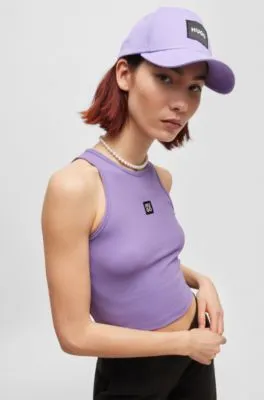 Ribbed pyjama vest in stretch cotton with stacked logo