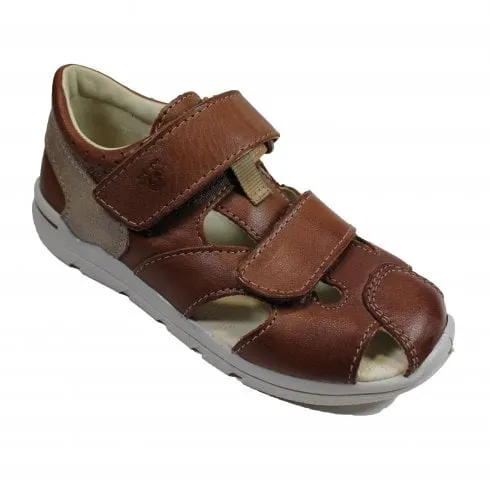 Ricosta Kaspi | Tan Leather | Boys Rip Tape Closed In Sandals